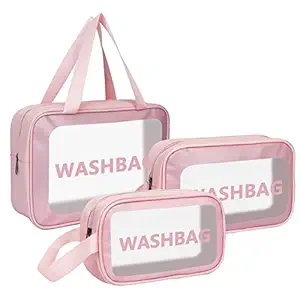 3-Piece Travel Wash Bag Set – Waterproof Transparent Cosmetic Organizer