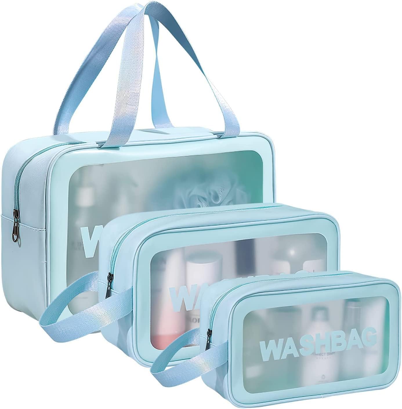 3-Piece Travel Wash Bag Set – Waterproof Transparent Cosmetic Organizer